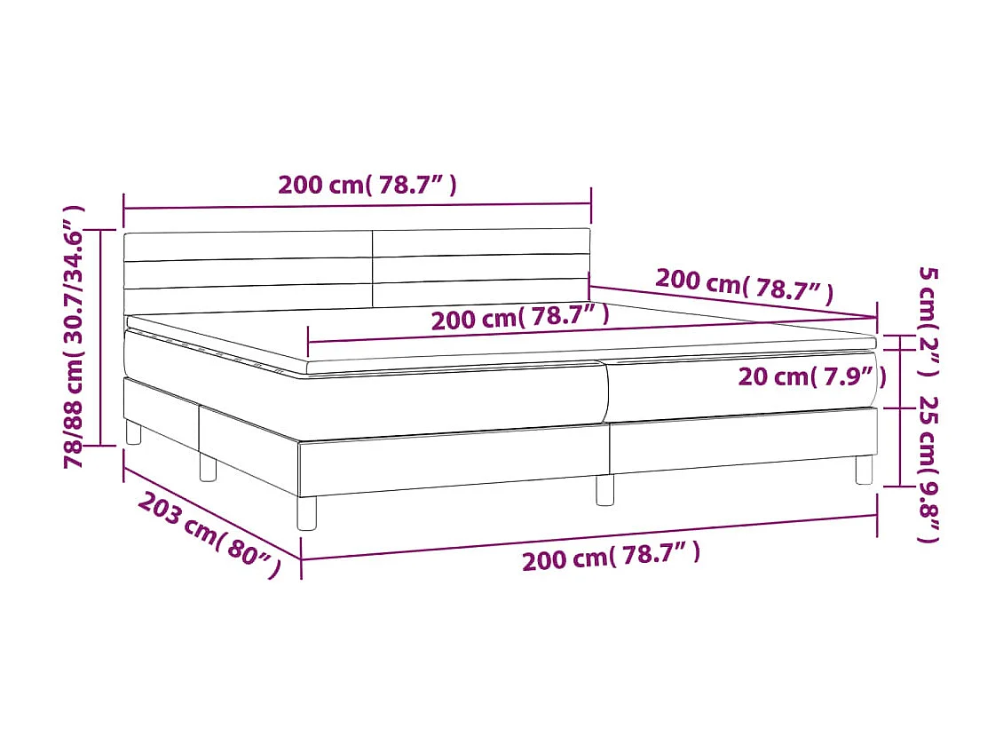 Lit à sommier tapissier avec matelas Gris foncé 200x200 Tissu 6