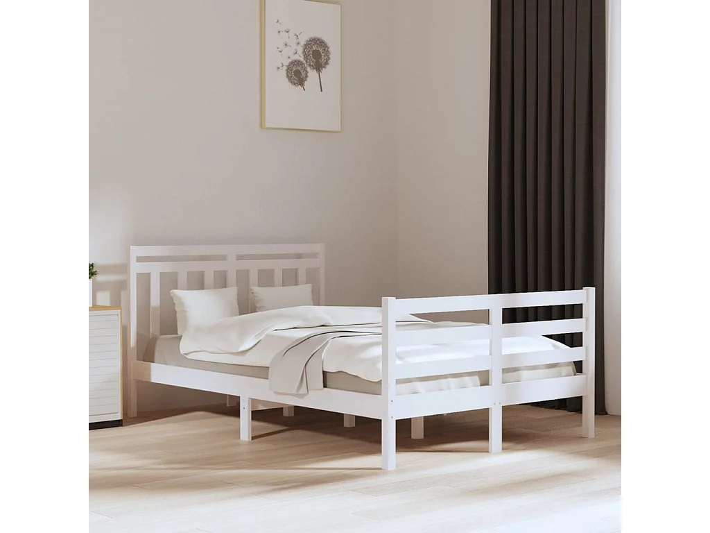 Lit Blanc Bois massif 135x190 Double 7