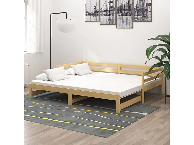 Lit coulissant Bois de pin massif 2x(90x200) cm