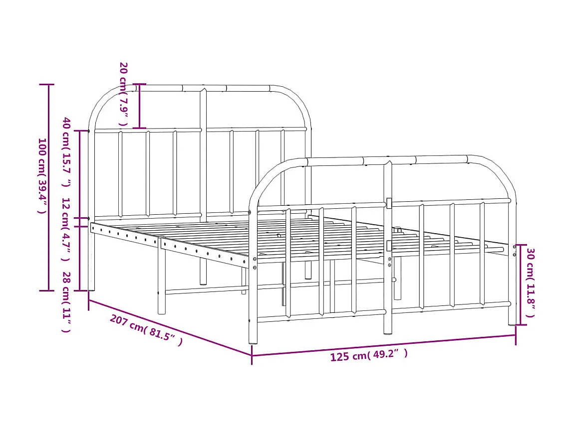 Lit métal avec tête de lit-pied de lit noir 120x200