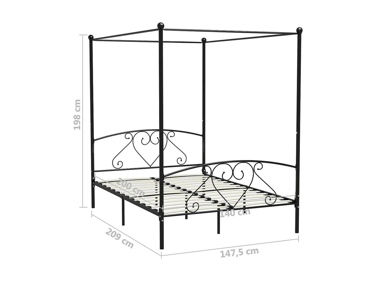 Lit à baldaquin Noir Métal 140x200