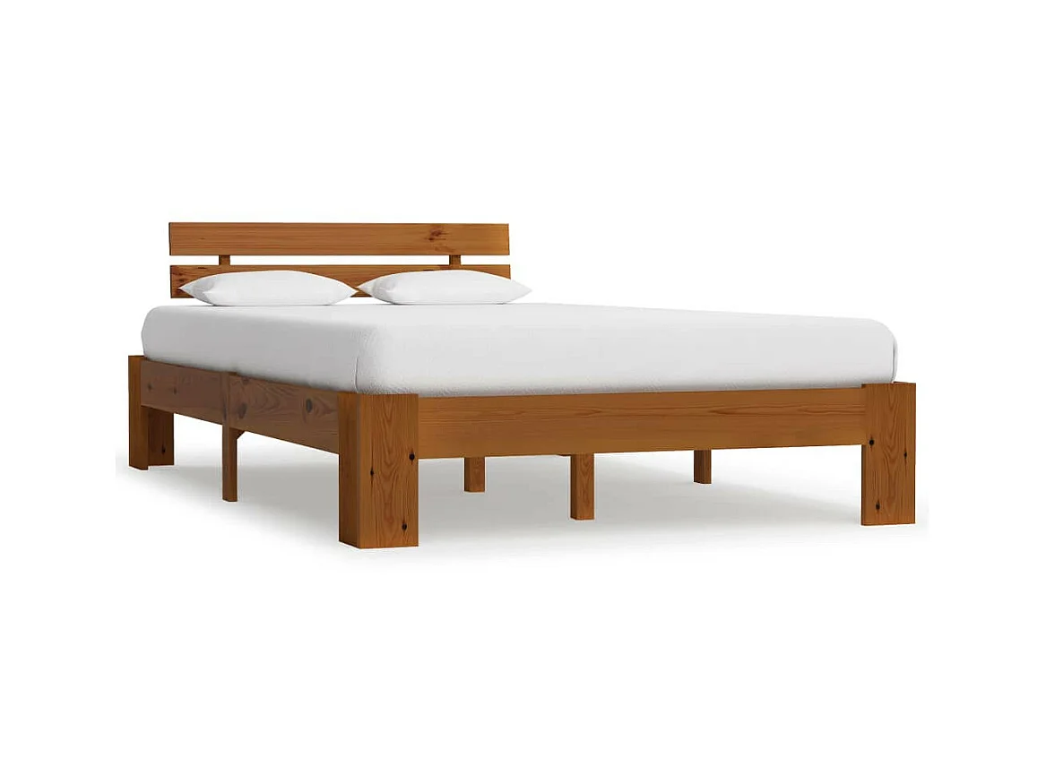 Lit Marron miel Bois de pin massif 140x200 2