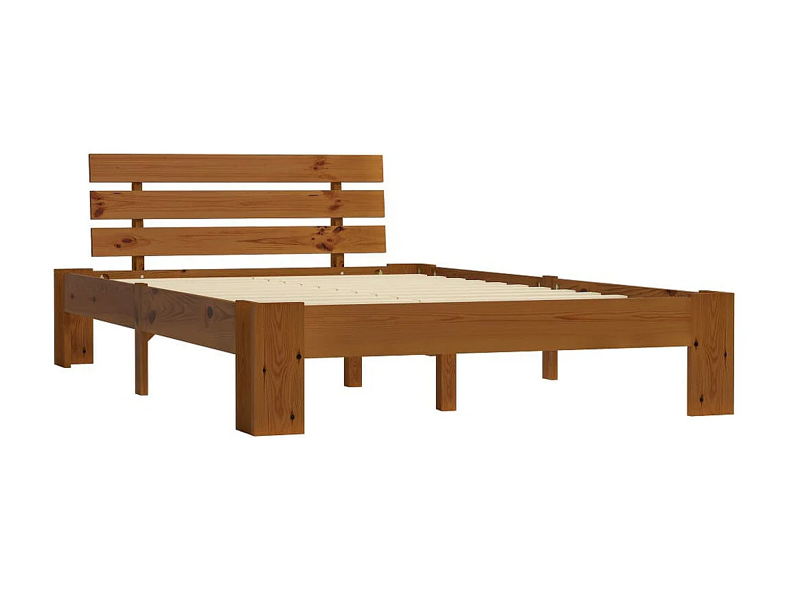 Lit Marron miel Bois de pin massif 140x200 2