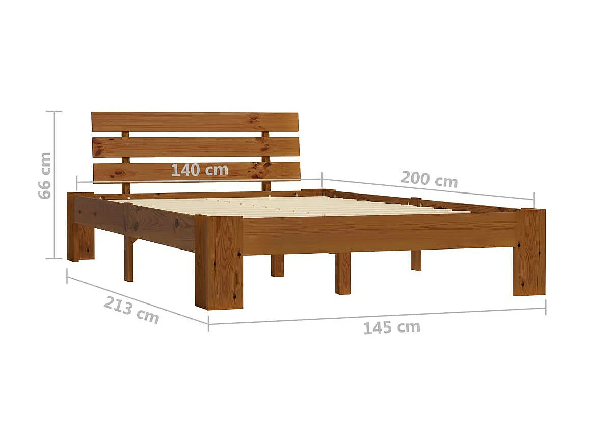 Lit Marron miel Bois de pin massif 140x200 2