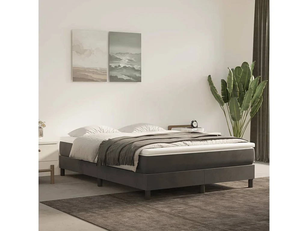 Lit à sommier tapissier et matelas Gris foncé 140x190 Velours 2