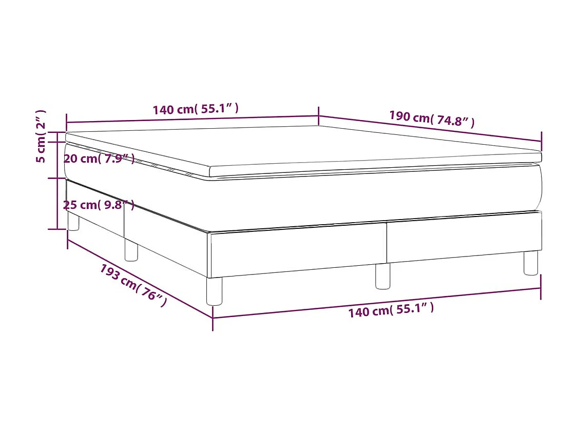 Lit à sommier tapissier et matelas Gris foncé 140x190 Velours 2