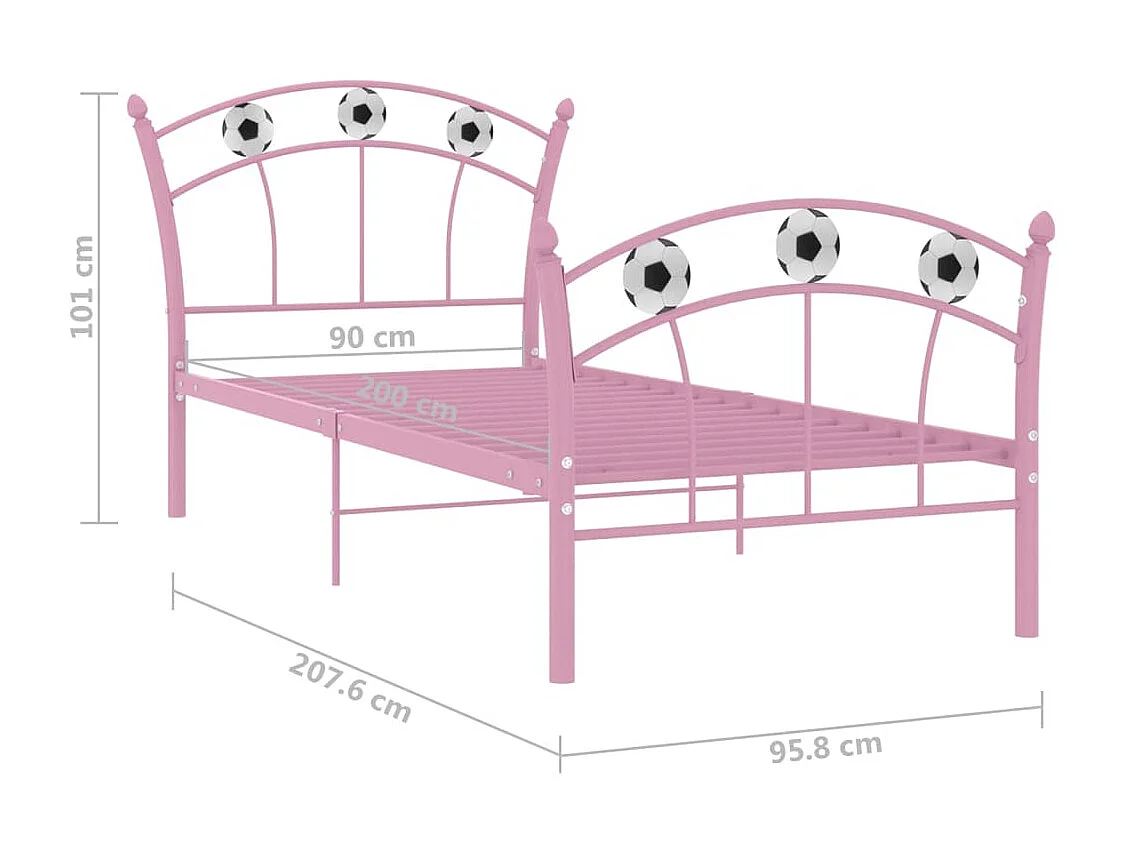 Lit avec design de football Rose Métal 90x200