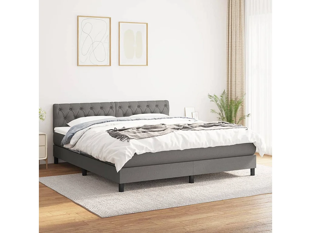 Lit à sommier tapissier avec matelas Gris foncé 160x200 Tissu