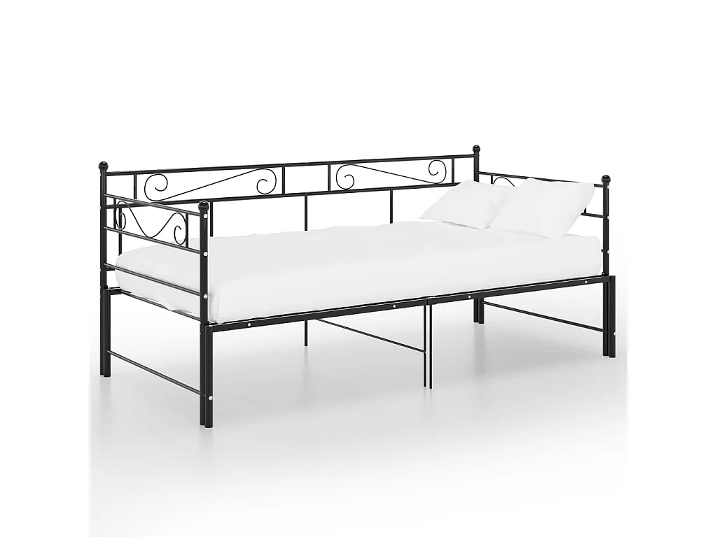 Cadre de canapé-lit extensible Noir Métal 90x200 2