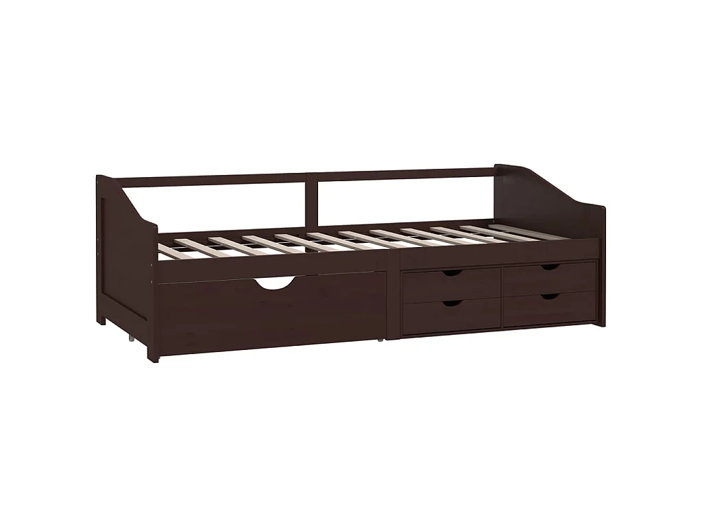 Lit de repos 3 places à tiroirs Marron foncé Pin 90x200