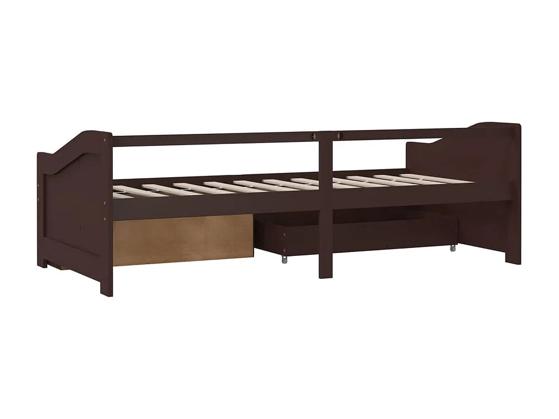 Lit de repos 3 places à tiroirs Marron foncé Pin 90x200