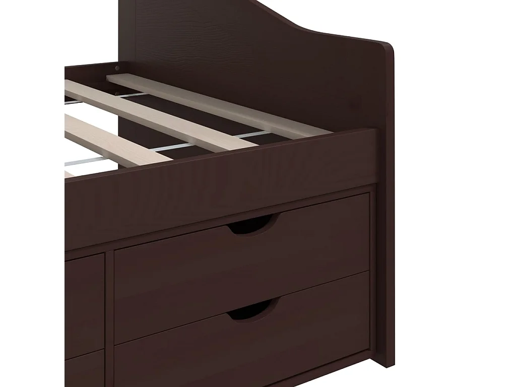 Lit de repos 3 places à tiroirs Marron foncé Pin 90x200