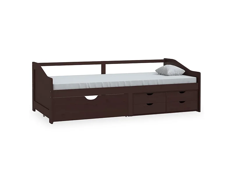 Lit de repos 3 places à tiroirs Marron foncé Pin 90x200