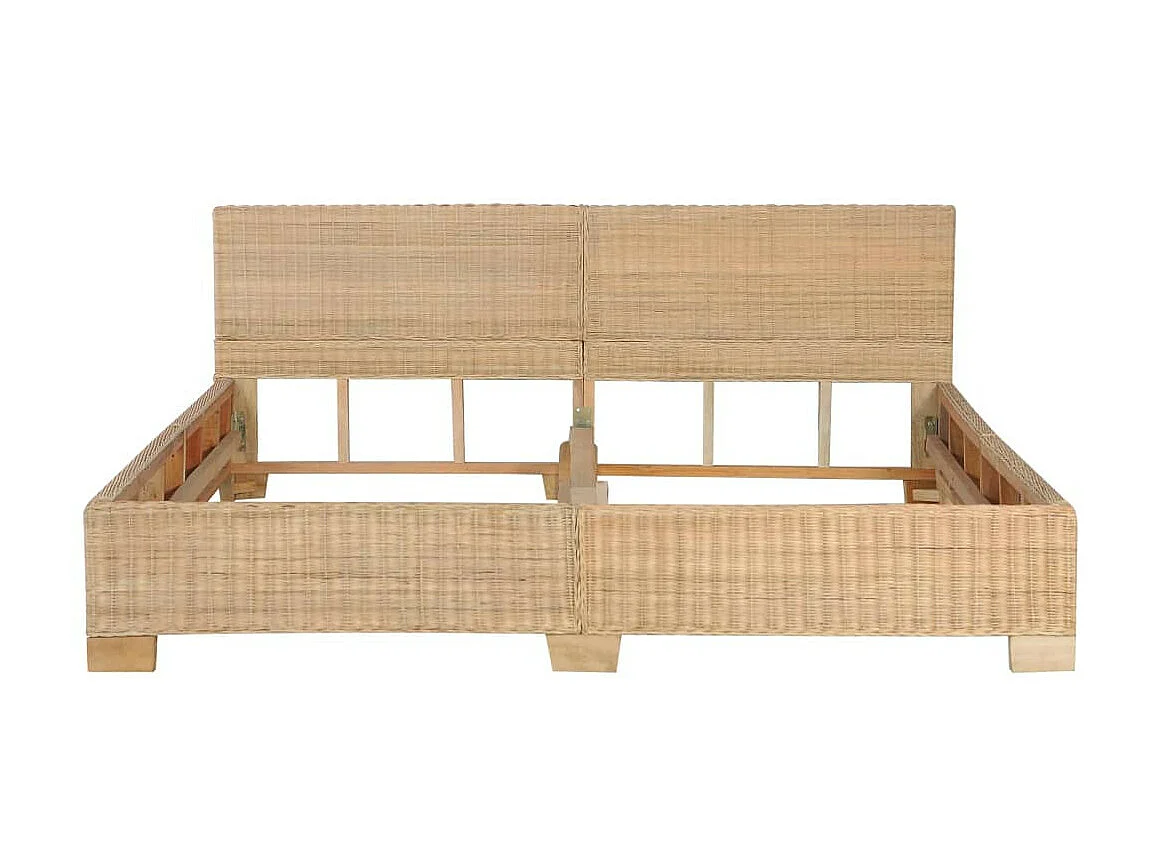 Estructura de cama tejida a mano de ratán auténtico 180x200 cm Marrón