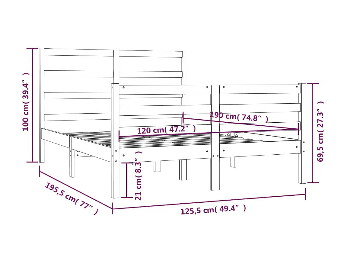 Lit Blanc Bois de pin massif 120x190 Petit Double
