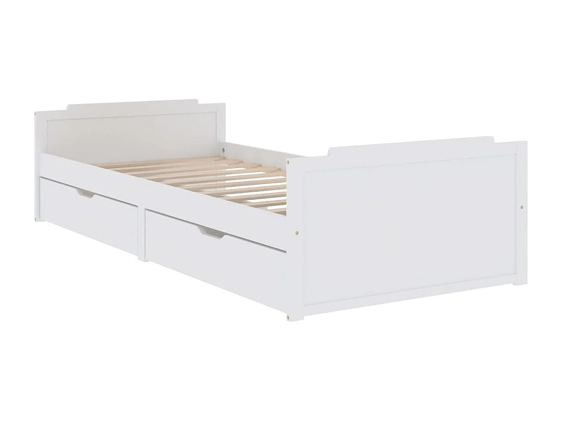 Lit avec tiroirs Blanc Bois de pin massif 90x200