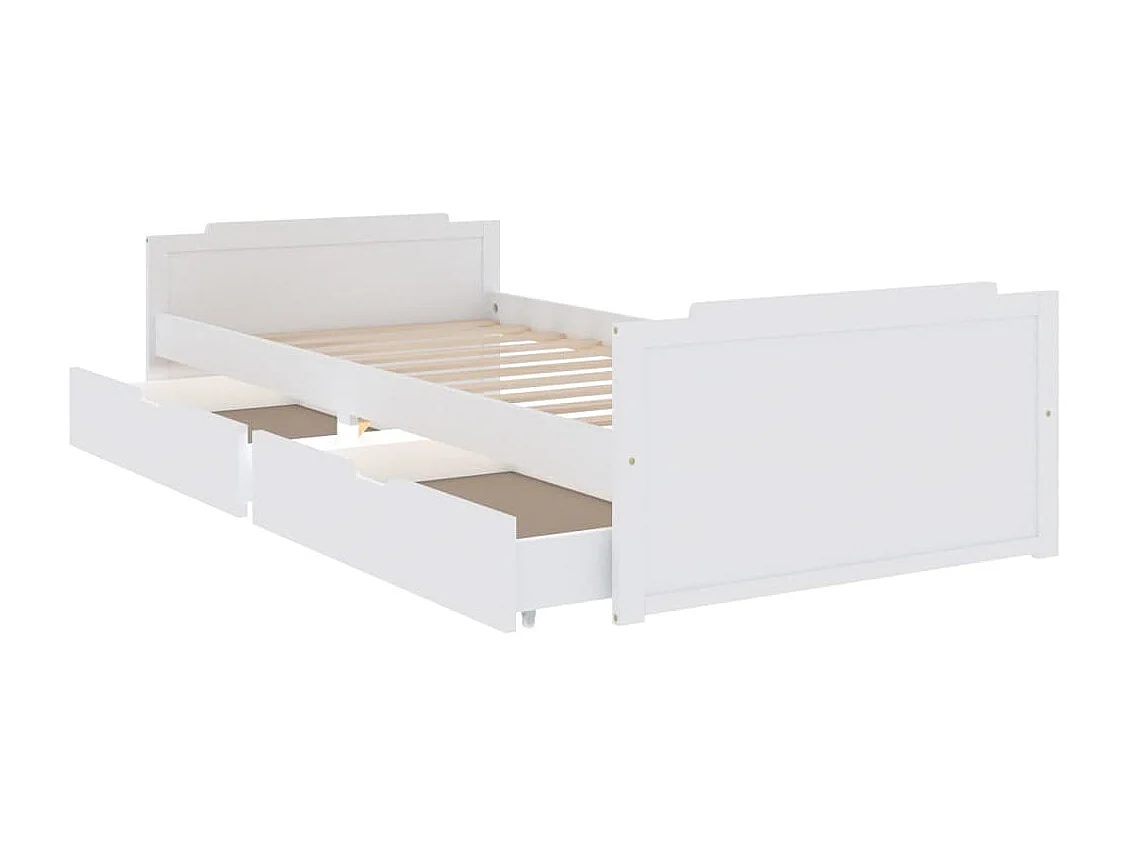 Lit avec tiroirs Blanc Bois de pin massif 90x200