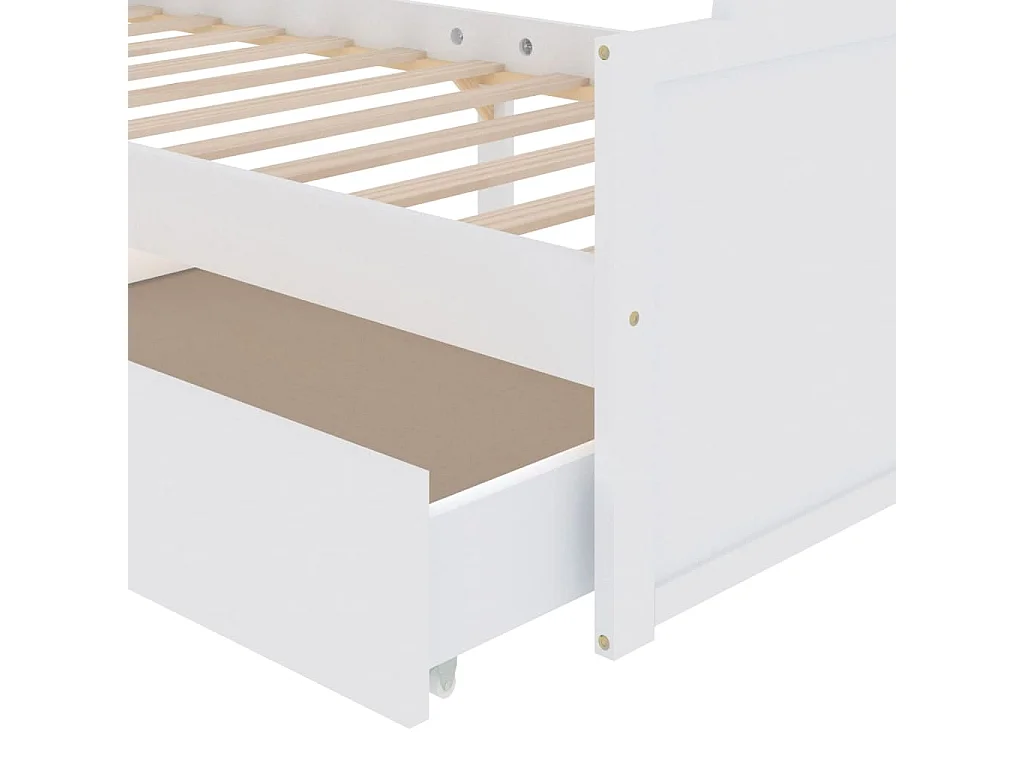Lit avec tiroirs Blanc Bois de pin massif 90x200