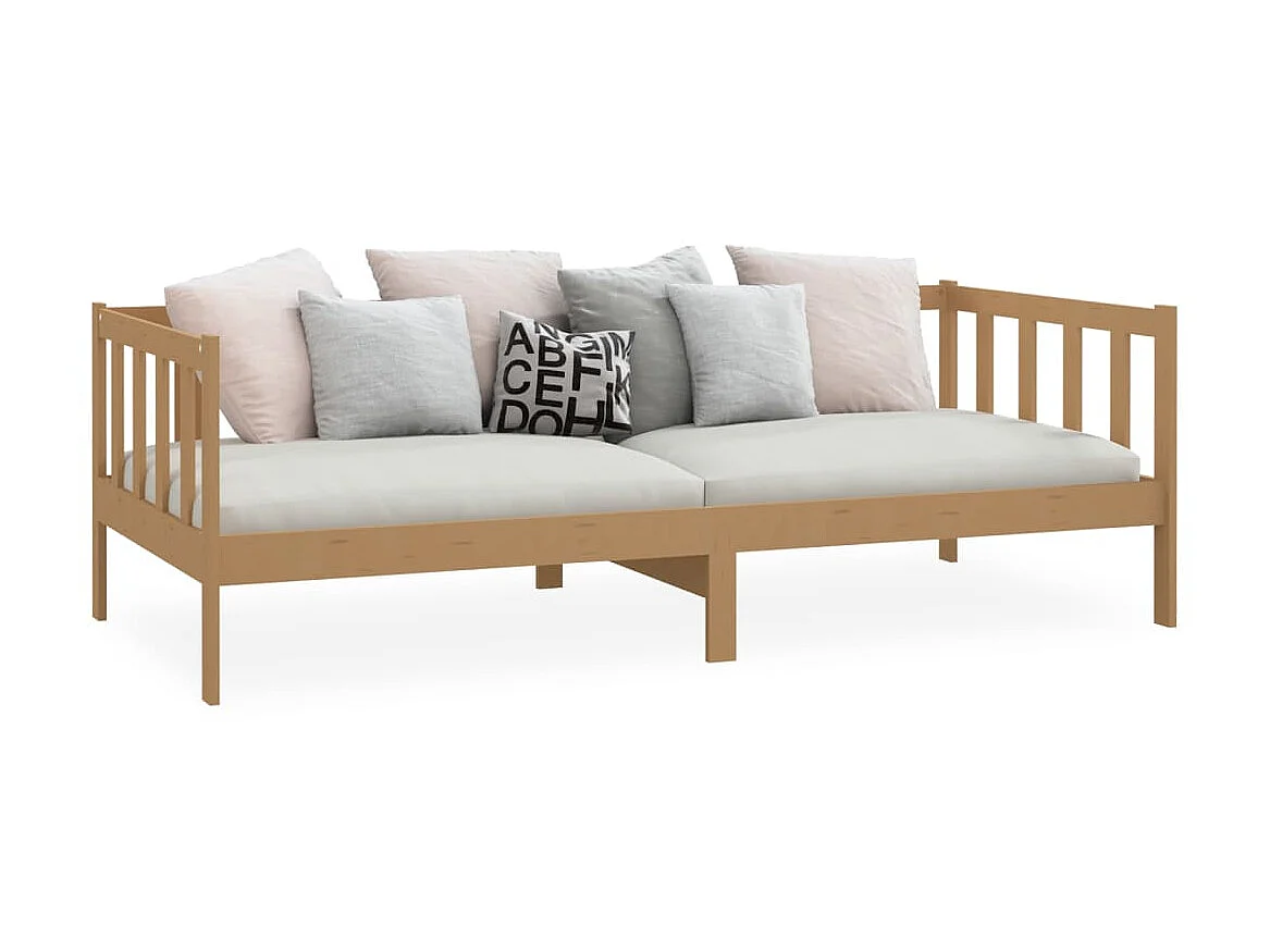 Lit Marron miel Bois de pin massif 90x200 2