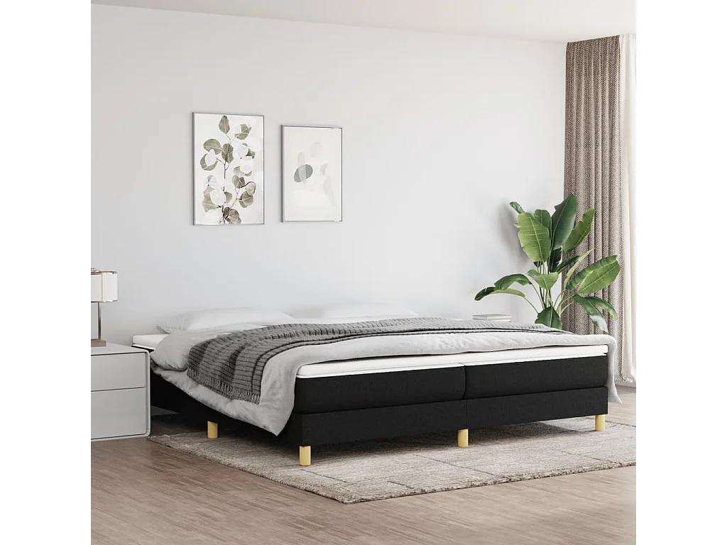 Lit à sommier tapissier avec matelas Noir 200x200 Tissu 9