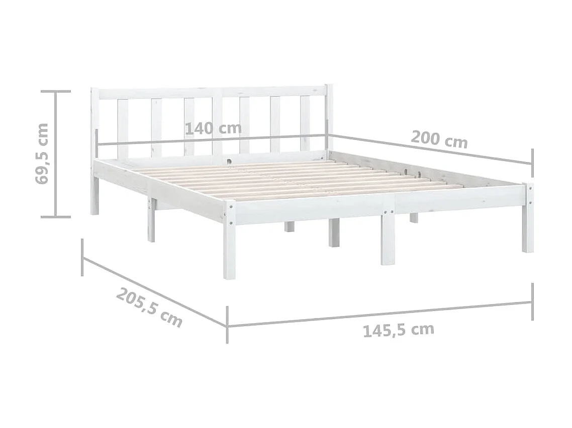 Lit Blanc Bois de pin massif 140x200 10