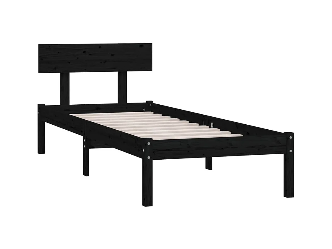 Lit Noir Bois de pin massif 75x190 Natura