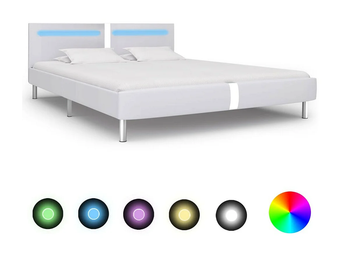Bedframe met LED kunstleer wit 180x200 cm