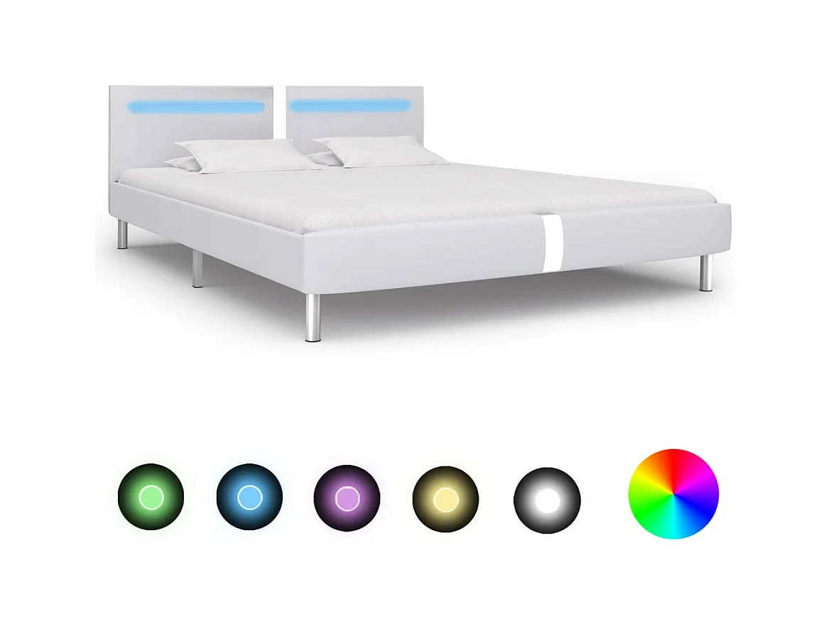 Lit avec LED Blanc Similicuir 180x200 4