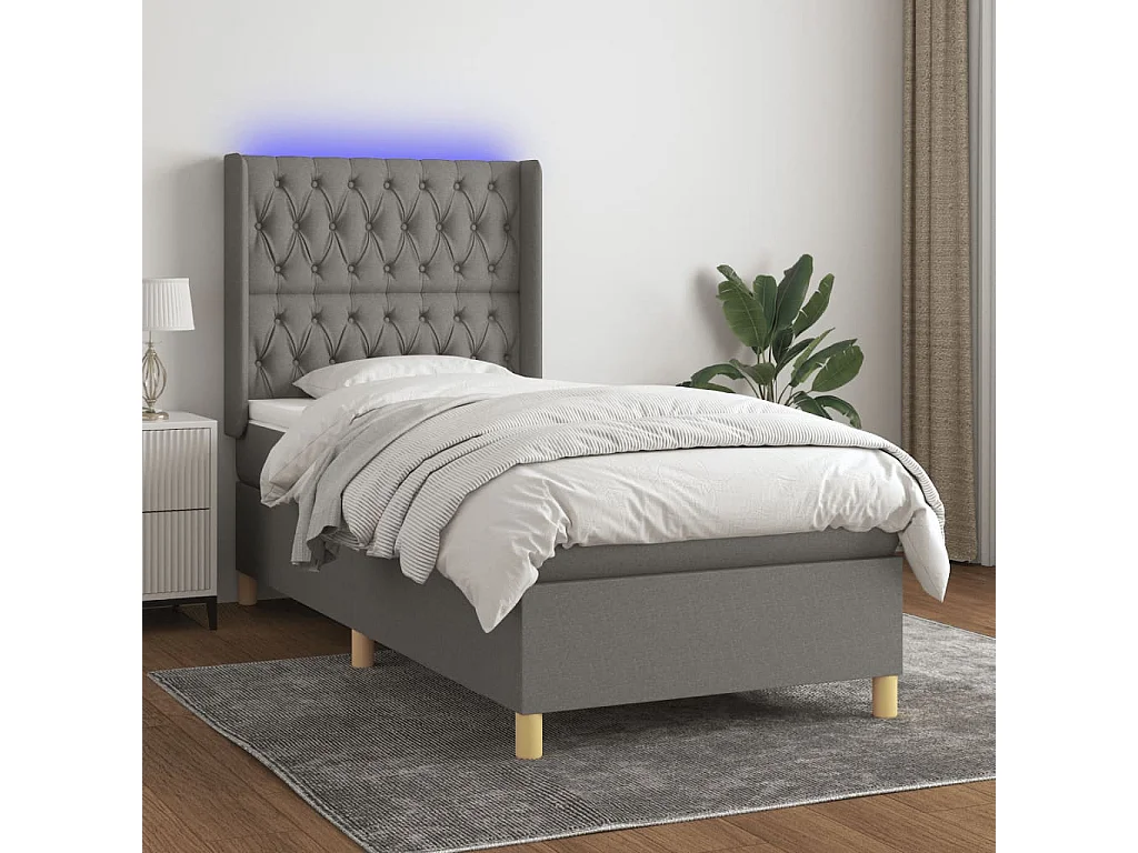Lit à sommier tapissier avec matelas et LED Gris foncé 80x200 Tissu 2