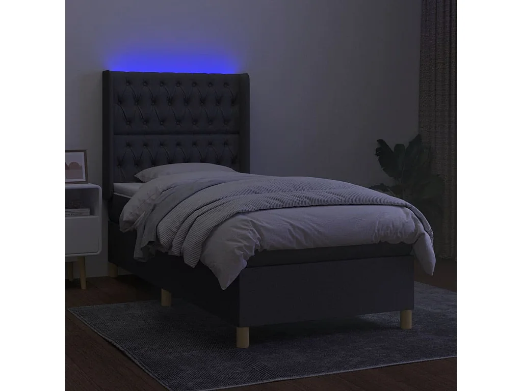 Lit à sommier tapissier avec matelas et LED Gris foncé 80x200 Tissu 2