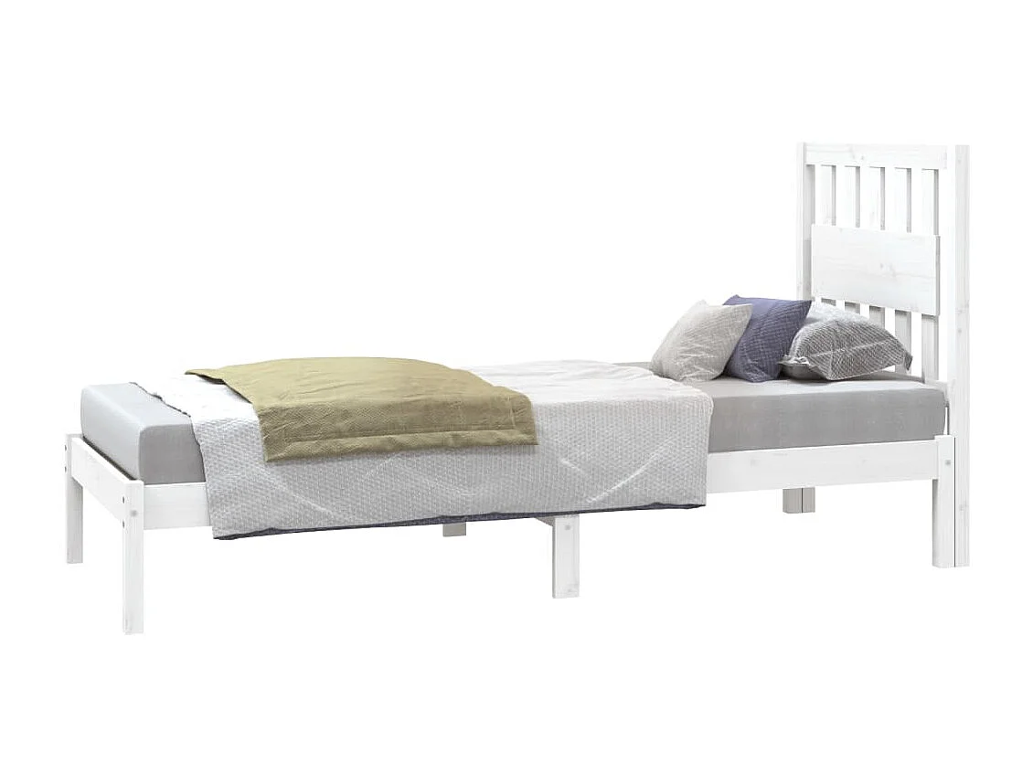 Lit Blanc Bois de pin massif 75x190 Petit simple