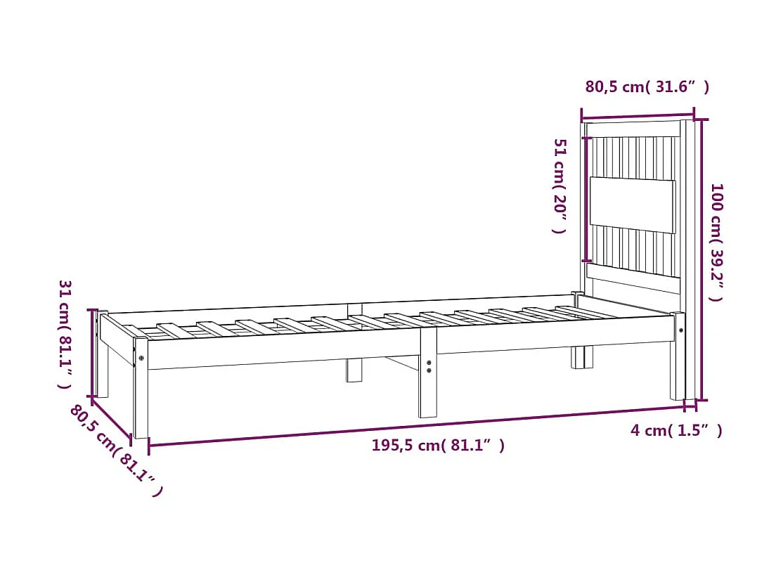Lit Blanc Bois de pin massif 75x190 Petit simple