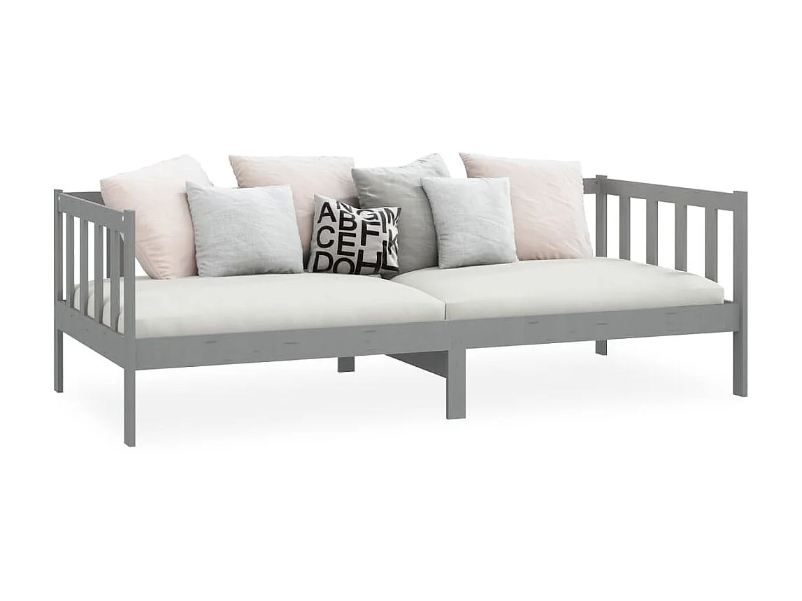 Lit Gris Bois de pin massif 90x200 4