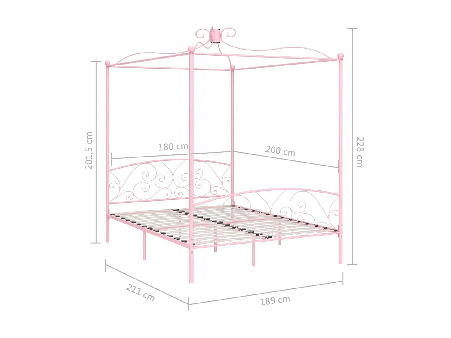 Lit à baldaquin Rose Métal 180x200