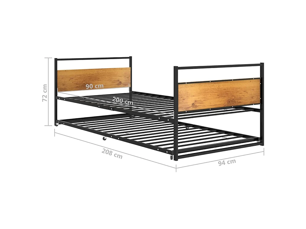 Lit extensible Noir Métal 90x200