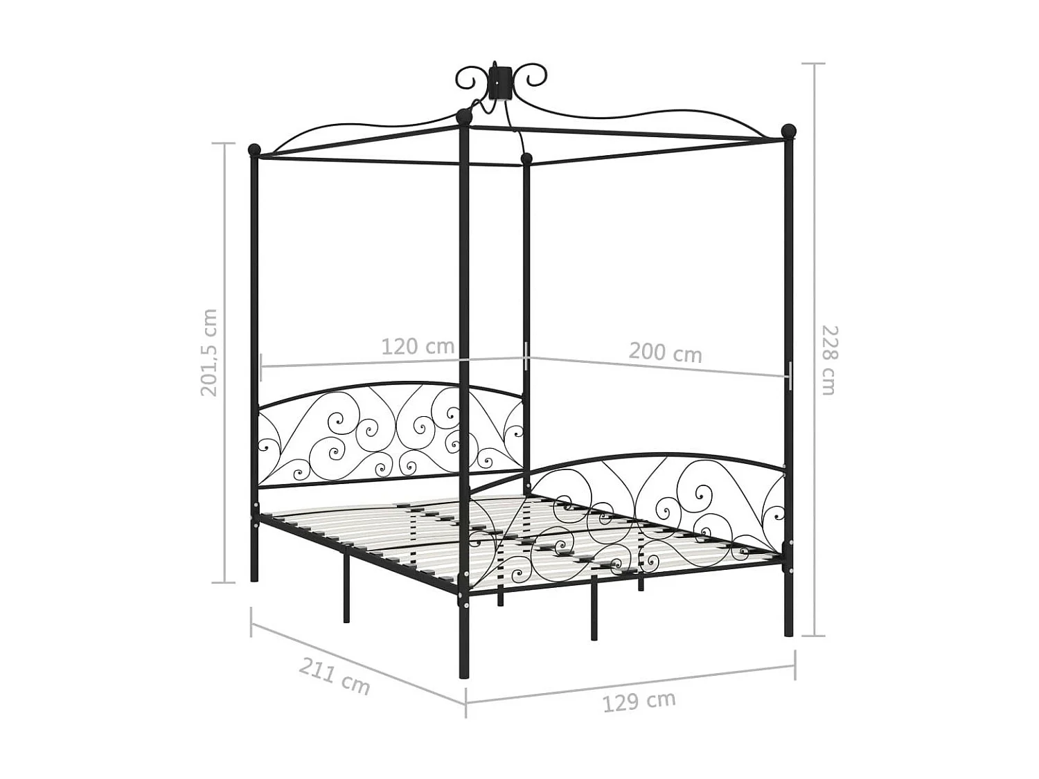 Lit à baldaquin Noir Métal 120x200