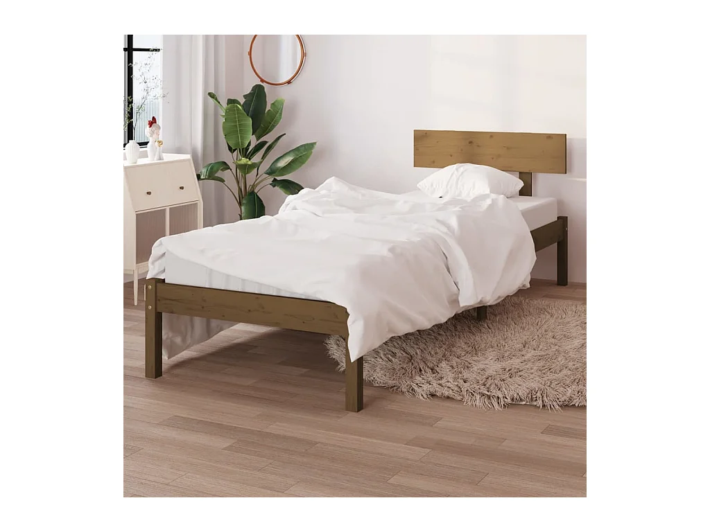 Lit Marron miel Bois de pin massif 90x190 UK simple