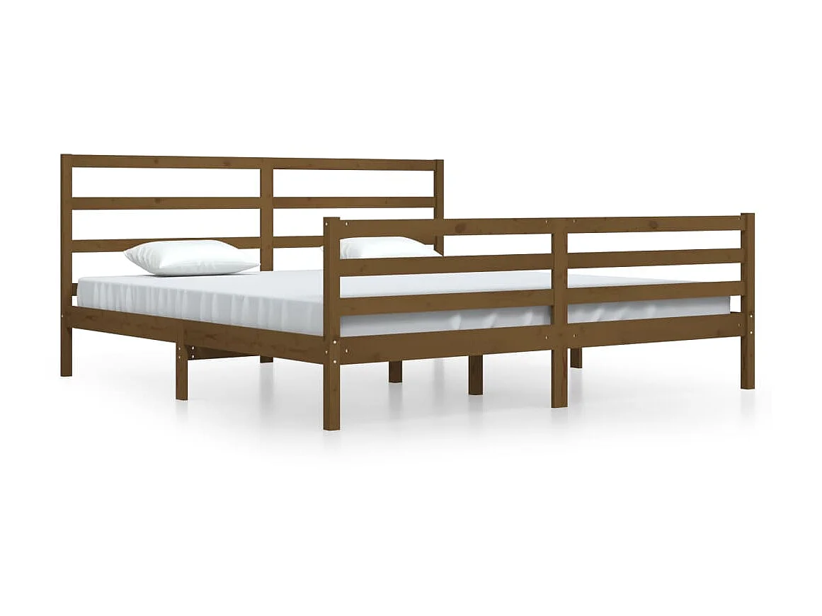 Lit Marron miel Bois de pin massif 200x200 8