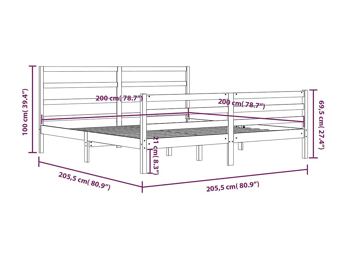 Lit Marron miel Bois de pin massif 200x200 8