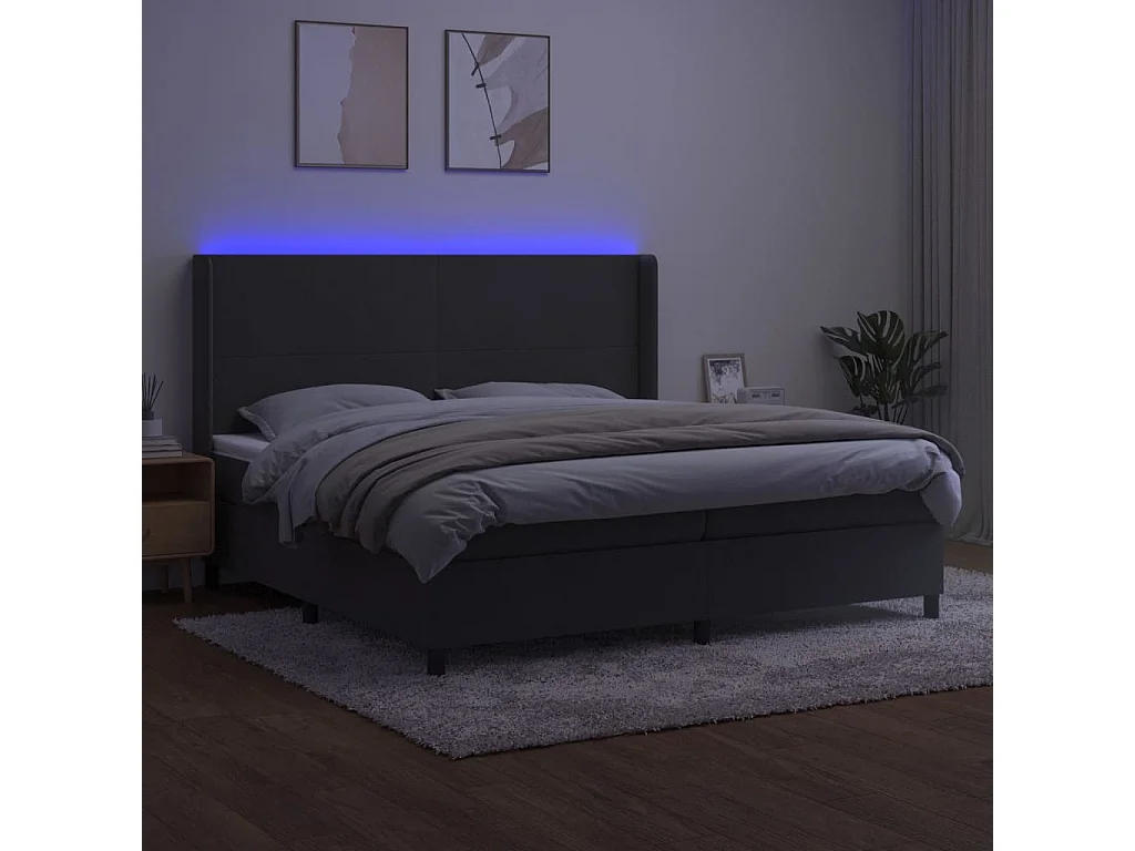 Lit à sommier tapissier matelas et LED Gris foncé 200x200 Velours 3