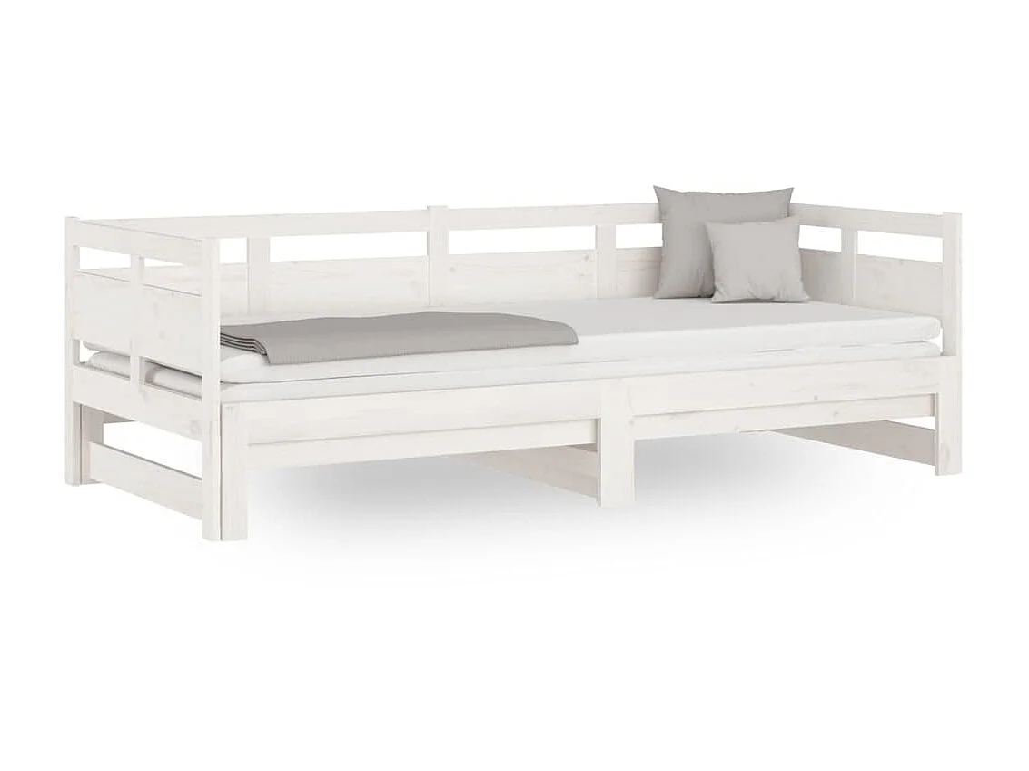 Lit coulissant Blanc Bois de pin solide 2x(90x190) cm