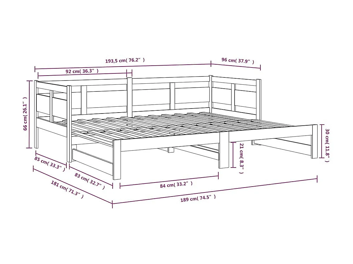 Lit coulissant Blanc Bois de pin solide 2x(90x190) cm