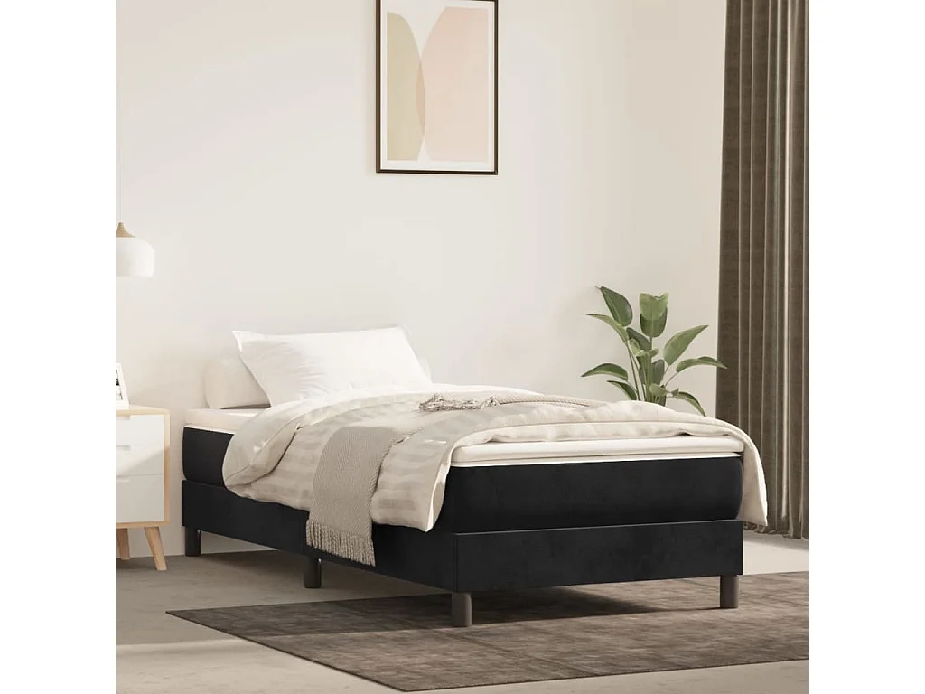 Lit à sommier tapissier et matelas Noir 80x200 Velours