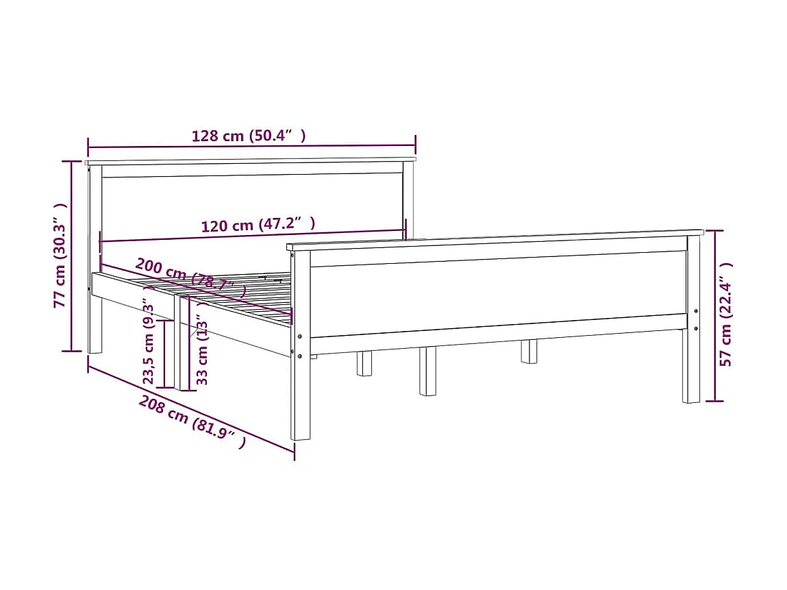 Lit Marron miel Bois de pin massif 120x200 2