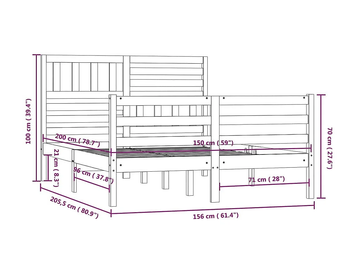 Lit Blanc Bois massif 150x200 Très grand 6