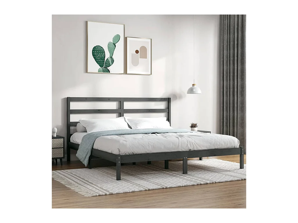 Lit Gris Bois de pin massif 200x200 7