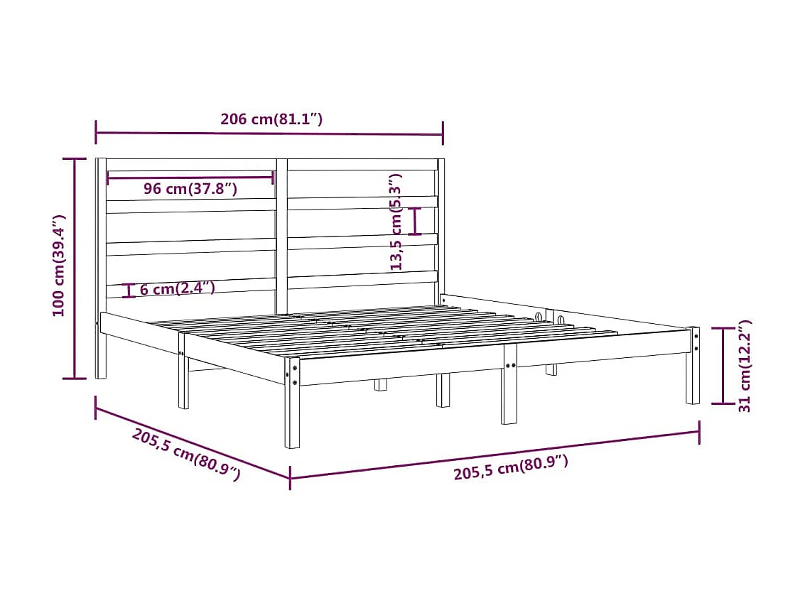Lit Gris Bois de pin massif 200x200 7