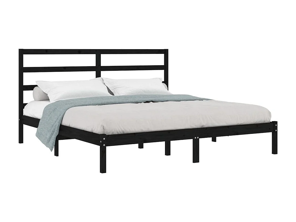 Lit Noir Bois de pin massif 200x200 3