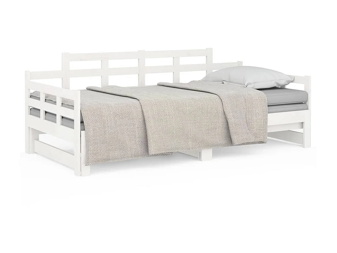 Lit coulissant Blanc Bois de pin solide 2x(80x200) cm