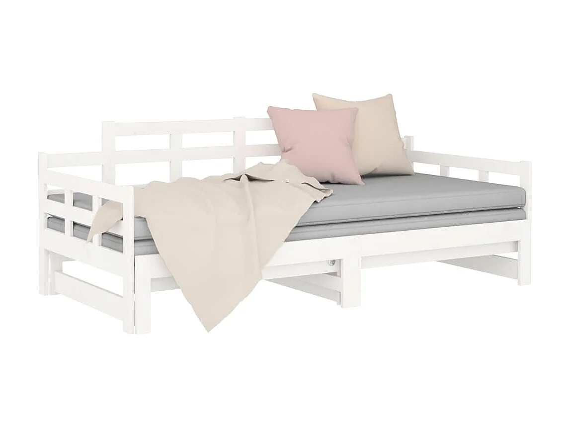 Lit coulissant Blanc Bois de pin solide 2x(80x200) cm